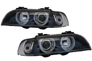 Faruri compatibile cu BMW Seria 5 E39 cu Lupe Angel Eyes 96-03 Facelift LCI Black