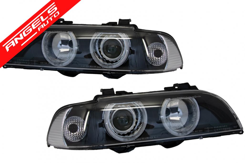 Faruri compatibile cu BMW Seria 5 E39 cu Lupe Angel Eyes 96-03 Facelift LCI Black