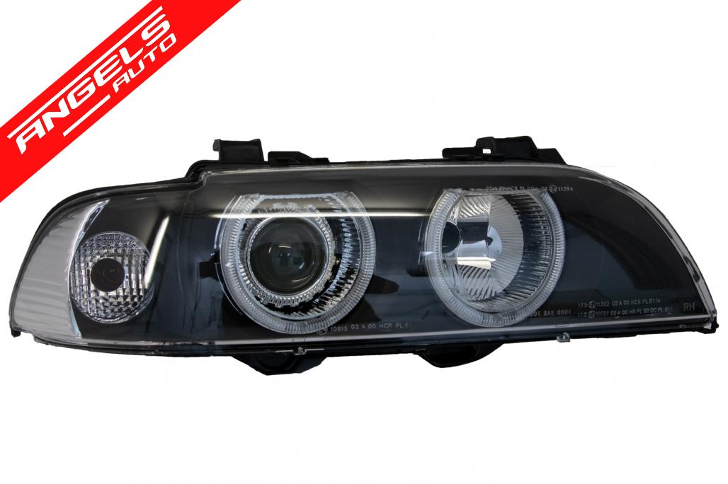 Faruri compatibile cu BMW Seria 5 E39 cu Lupe Angel Eyes 96-03 Facelift LCI Black - imagine 2