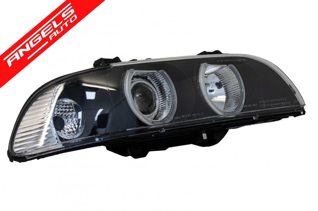 Faruri compatibile cu BMW Seria 5 E39 cu Lupe Angel Eyes 96-03 Facelift LCI Black - imagine 3