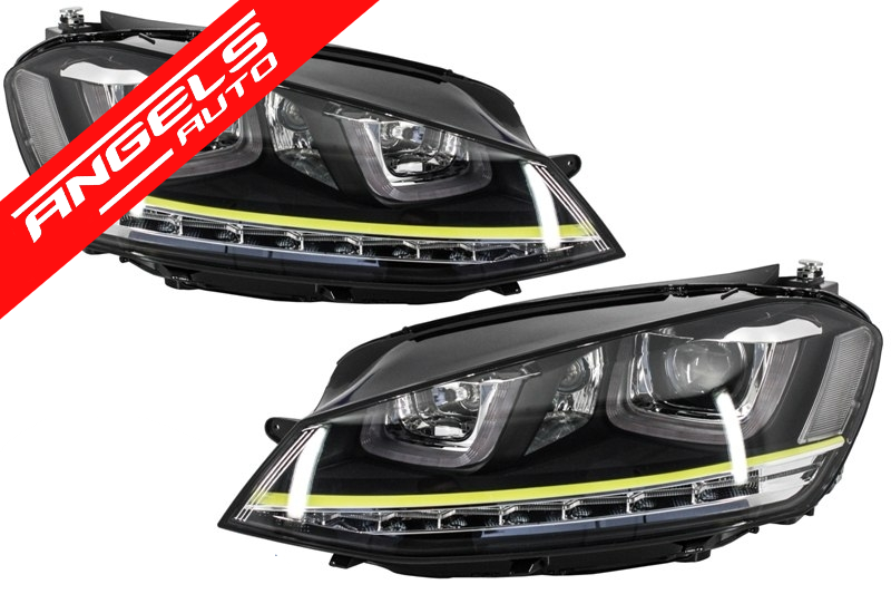 Faruri compatibile cu Golf 7 3D Semnal LED + Grila 2012-2017 R400 Design Galben - imagine 7