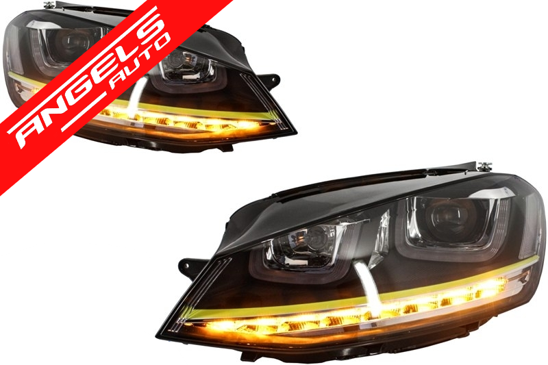 Faruri compatibile cu Golf 7 3D Semnal LED + Grila 2012-2017 R400 Design Galben