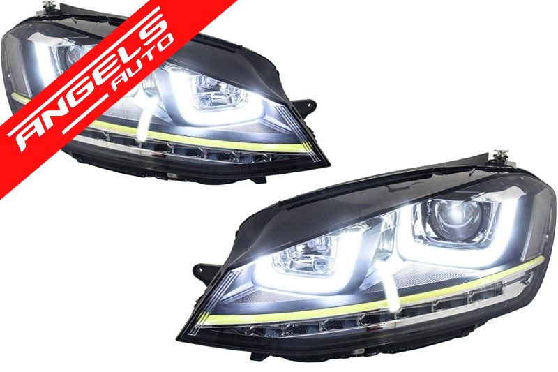 Faruri compatibile cu Golf 7 3D Semnal LED + Grila 2012-2017 R400 Design Galben - imagine 4
