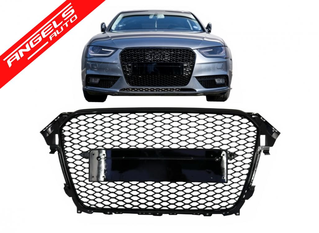 Grila compatibila cu Audi A4 B8 Facelift (2012-2015) RS Look Negru Lucios - imagine 7