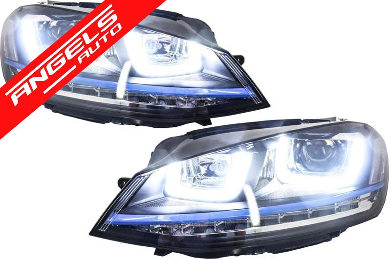 Faruri compatibile cu Golf 7 3D Semnal LED + Grila 2012-2017 GTE Albastru - imagine 3
