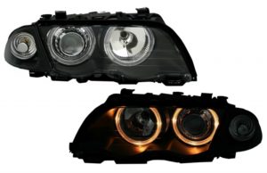 Faruri compatibile cu BMW  Seria 3 E46 Limuzina 1998-2001 pozitie angeleyes negru Depo
