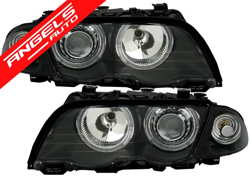 Faruri compatibile cu BMW Seria 3 E46 Limuzina 1998-2001 pozitie angeleyes negru Depo - imagine 2