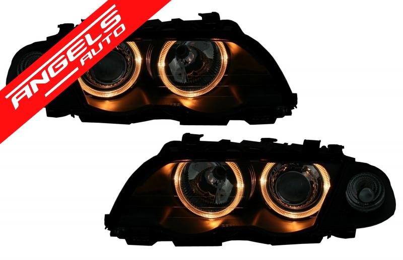 Faruri compatibile cu BMW Seria 3 E46 Limuzina 1998-2001 pozitie angeleyes negru Depo - imagine 3
