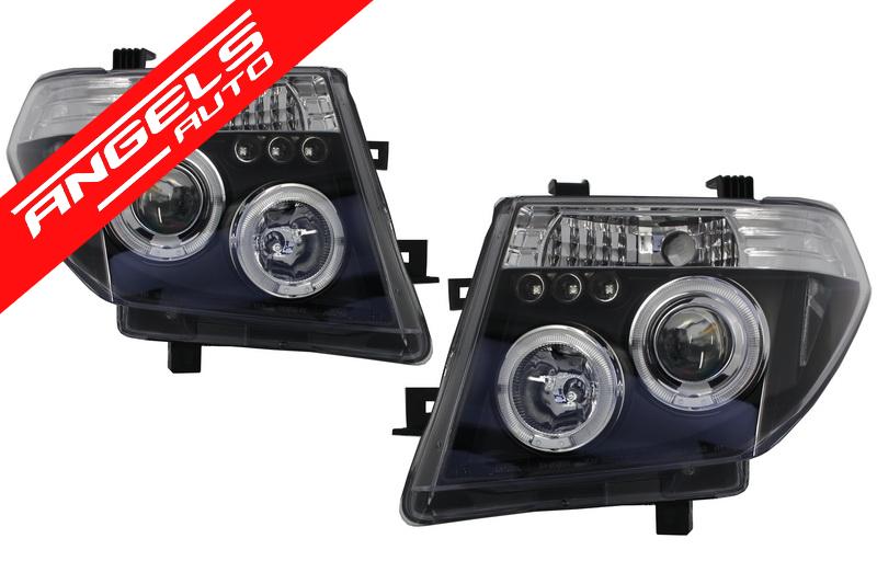 Faruri compatibile cu Nissan Navara D40 (2004-2009) Pathfinder 05-08 Angel Eyes Negre