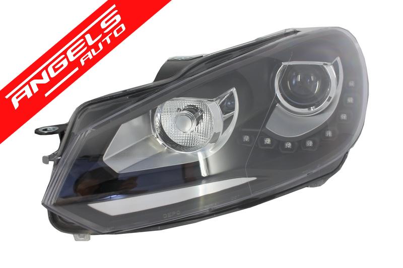 Faruri compatibile cu Golf 6 GTI (2008-2013) cu Lupa Bifazica DEPO - imagine 3