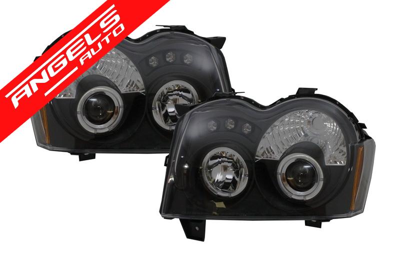 Faruri compatibile cu Jeep Grand Cherokee WH (2005-2008) Angel Eyes Negru - imagine 2