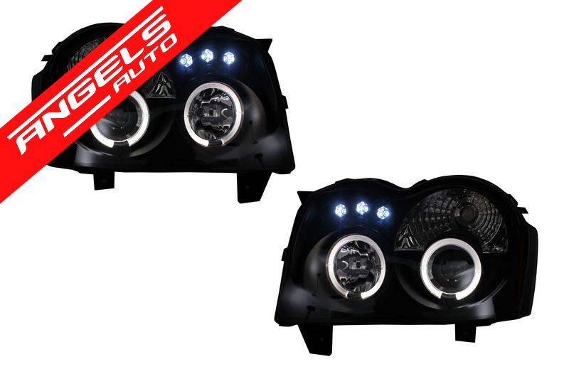 Faruri compatibile cu Jeep Grand Cherokee WH (2005-2008) Angel Eyes Negru
