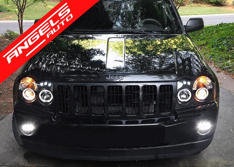 Faruri compatibile cu Jeep Grand Cherokee WH (2005-2008) Angel Eyes Negru - imagine 8