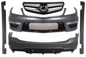 Pachet Exterior Complet compatibil cu Mercedes C-Class W204 S204 C63 AMG Design Body Kit T-Modell S204 Avant cu Grila Centrala Sport Negru Lucios