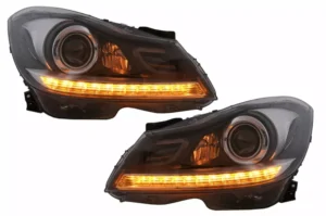 Faruri C-class compatibile cu Mercedes W204 Dayline LED 2011+ Negru Semnalizare LED