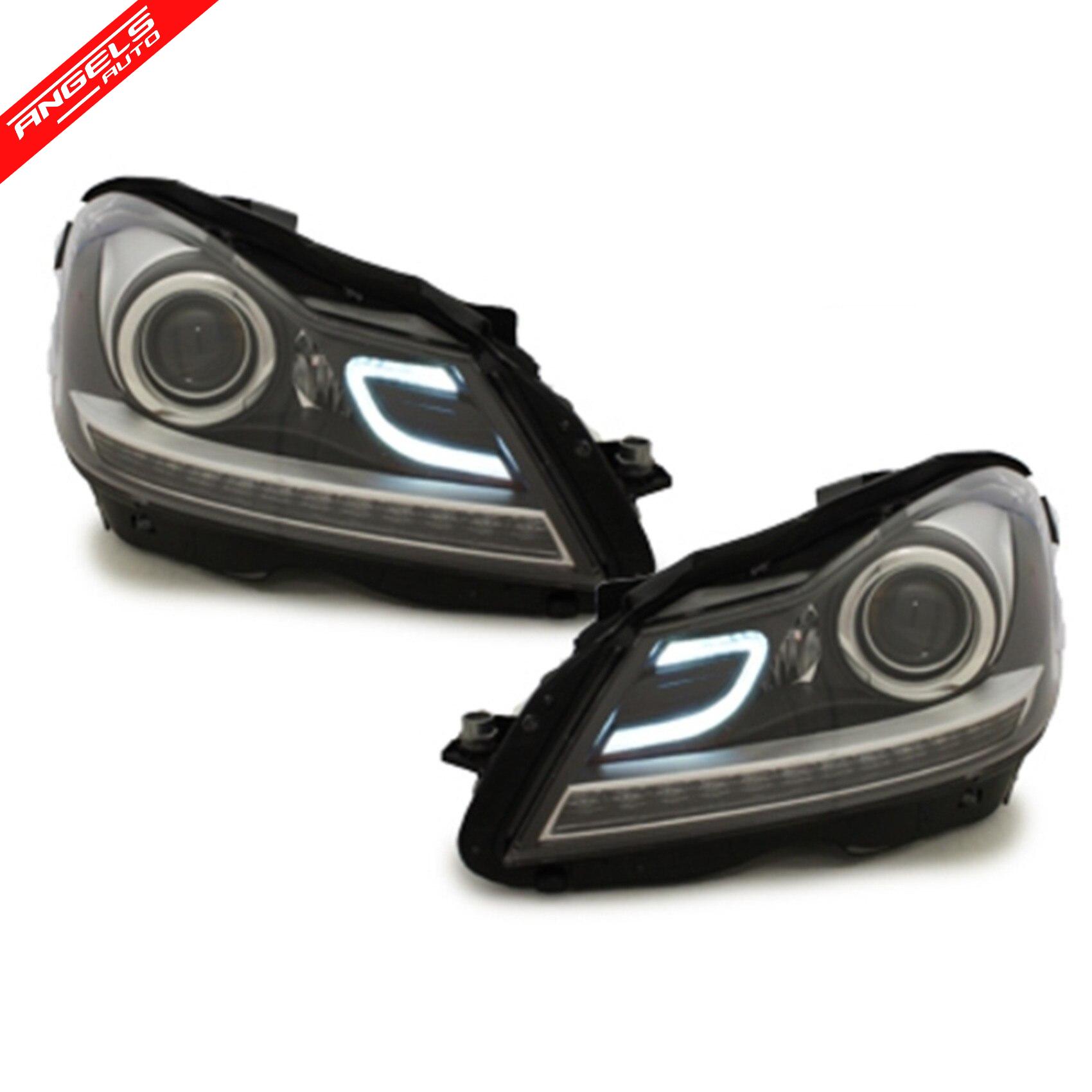 Faruri C-class compatibile cu Mercedes W204 Dayline LED 2011+ Negru Semnalizare LED - imagine 2