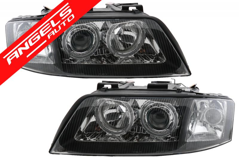 Faruri Xenon compatibile cu Audi A6 4B 99-01 pozitie Angel Eyes negru - imagine 2