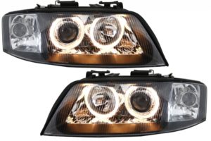 Faruri Xenon compatibile cu Audi A6 4B 99-01 pozitie Angel Eyes negru