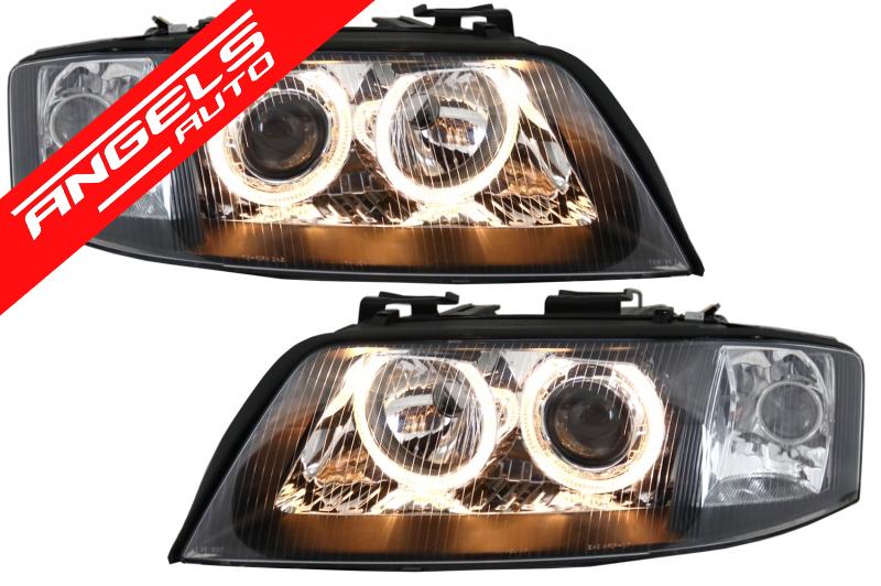 Faruri Xenon compatibile cu Audi A6 4B 99-01 pozitie Angel Eyes negru