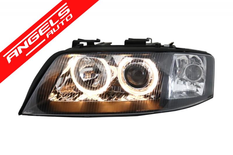 Faruri Xenon compatibile cu Audi A6 4B 99-01 pozitie Angel Eyes negru - imagine 4