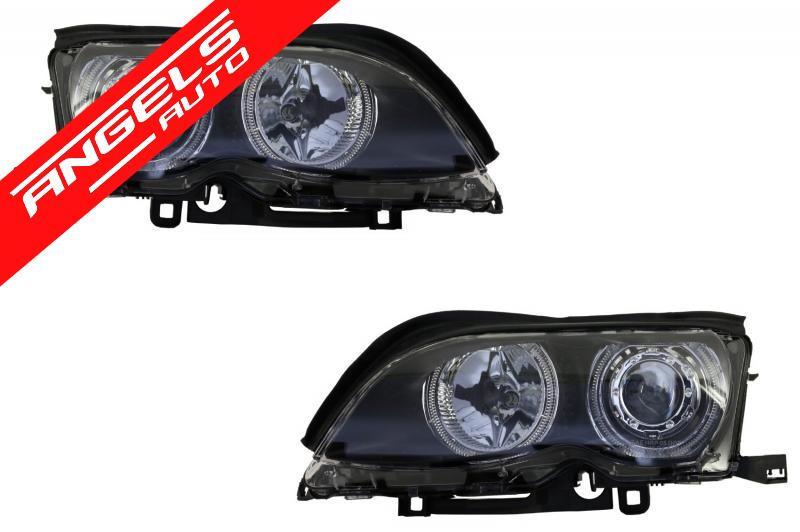 Faruri compatibile cu BMW Seria 3 E46 Facelift (2001-2005) Angel Eyes Negru - imagine 2