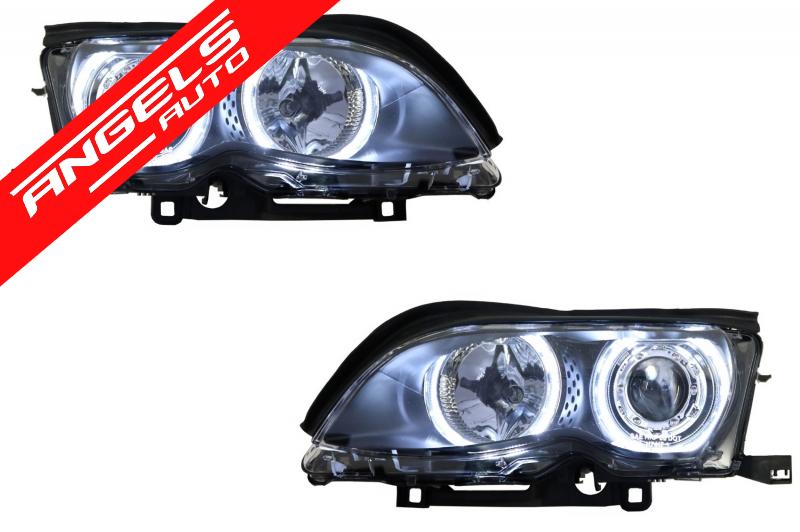 Faruri compatibile cu BMW Seria 3 E46 Facelift (2001-2005) Angel Eyes Negru