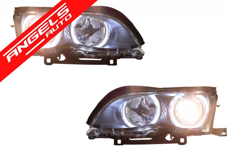 Faruri compatibile cu BMW Seria 3 E46 Facelift (2001-2005) Angel Eyes Negru - imagine 3