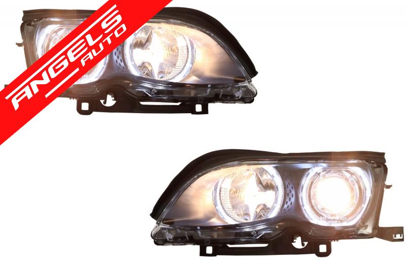 Faruri compatibile cu BMW Seria 3 E46 Facelift (2001-2005) Angel Eyes Negru - imagine 5