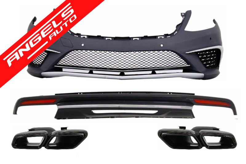 Bara Fata si Difuzor AMG compatibile cu Mercedes W222 S-Class 2013-up Ornamente Negre