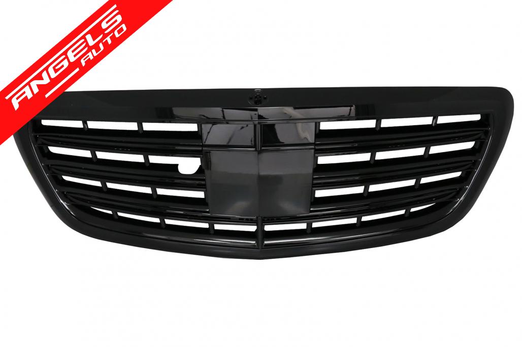 Bara Fata cu Grila Centrala compatibila cu Mercedes S-Class W222 (2013-06.2017) S63 Design Negru Lucios - imagine 6