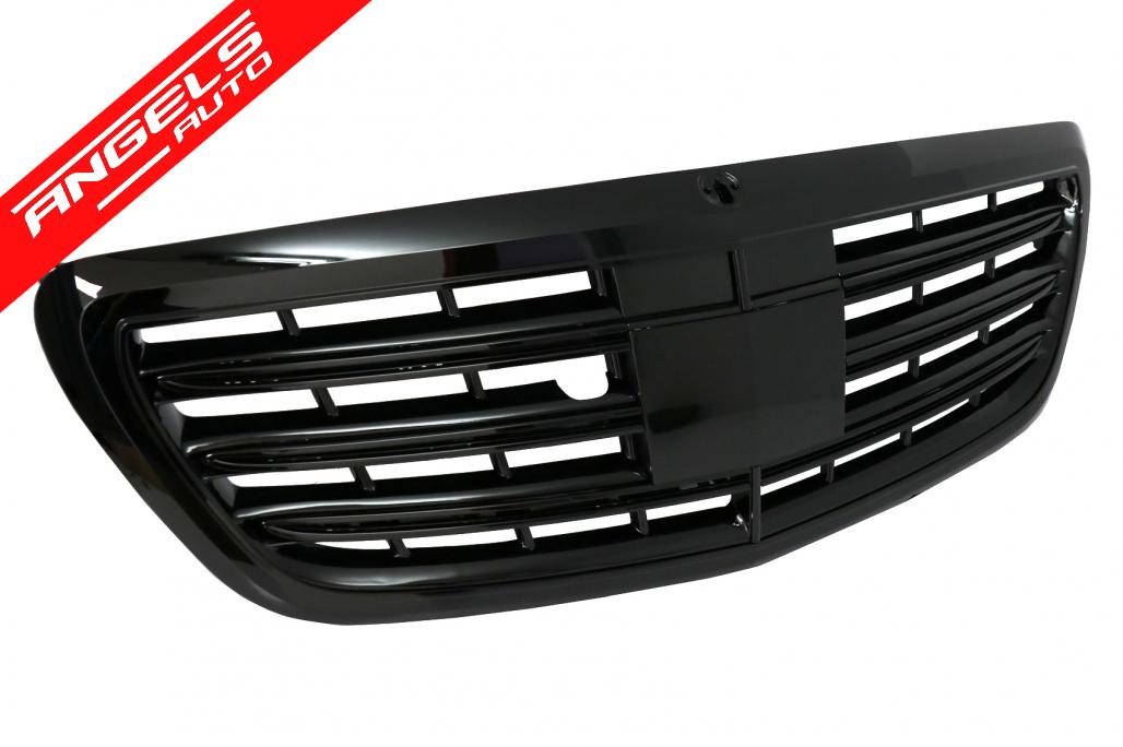 Bara Fata cu Grila Centrala compatibila cu Mercedes S-Class W222 (2013-06.2017) S63 Design Negru Lucios - imagine 7