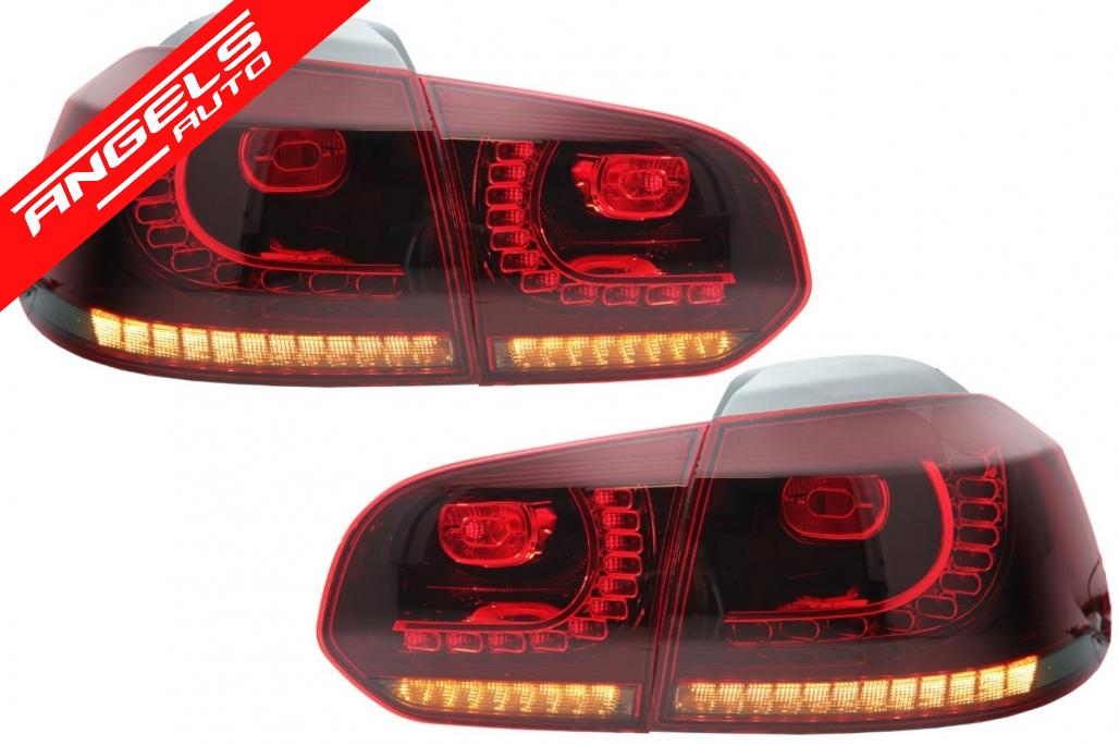 Stopuri Full LED compatibile cu VW Golf 6 (2008-2013) R20 Rosu Fumuriu Semnal Dinamic