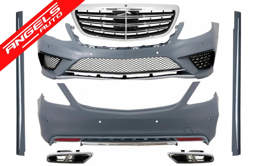 Pachet Exterior cu tobe Crom si Grila compatibil cu Mercedes S-Class W222 S63 Design