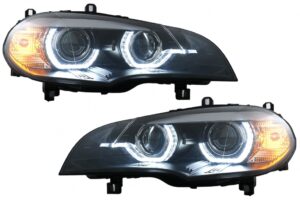Faruri Xenon compatibile cu BMW X5 E70 (2007-2010) Angel Eyes 3D Dual Halo Rims LED