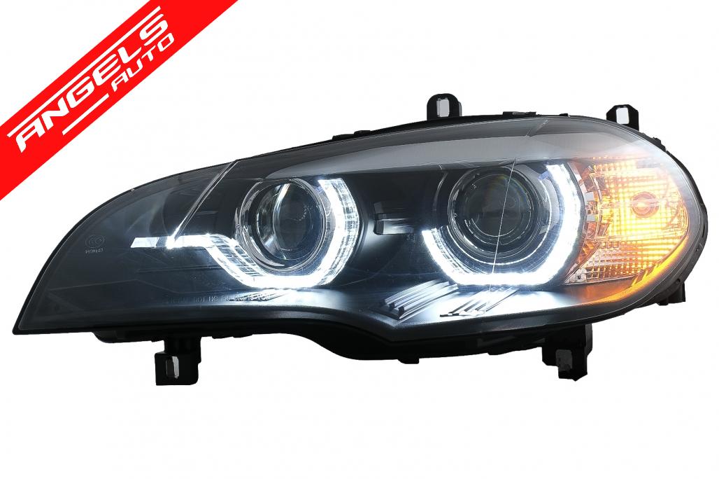 Faruri Xenon compatibile cu BMW X5 E70 (2007-2010) Angel Eyes 3D Dual Halo Rims LED - imagine 3