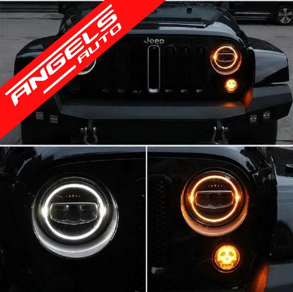 Faruri compatibile cu Jeep Wrangler JK TJ LJ JL (1997-2017) 5 Stars Design Full LED - imagine 8