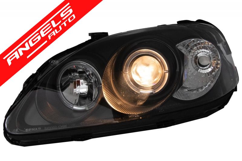 Faruri compatibile cu Honda Civic (03.1999-2000) Negre Angel Eyes - imagine 3