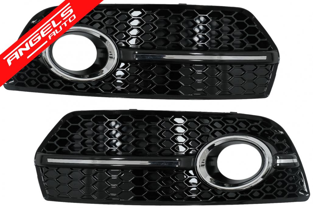 Grile Bara Fata compatibile cu Audi Q5 SUV 8R (2008-2011) RS Look Negru Lucios&Crom