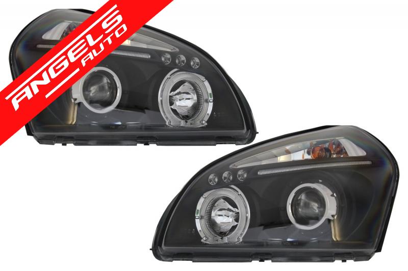 Faruri compatibile cu Hyundai Tucson (2004-2010) Negre Angel Eyes - imagine 3