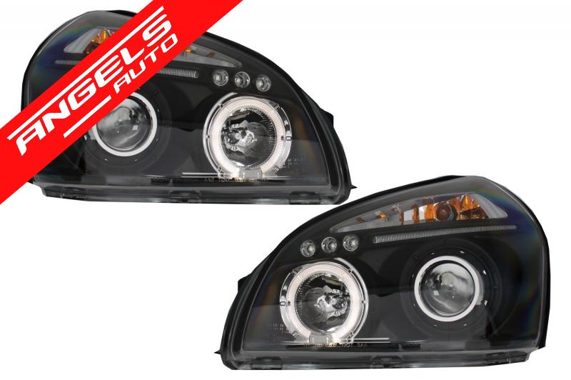 Faruri compatibile cu Hyundai Tucson (2004-2010) Negre Angel Eyes - imagine 2