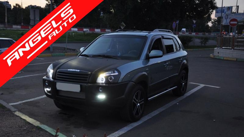 Faruri compatibile cu Hyundai Tucson (2004-2010) Negre Angel Eyes - imagine 7