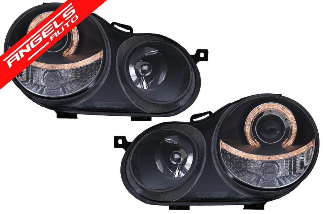 Faruri compatibile cu VW Polo 9N (2001-2005) Angel Eyes Fundal Negru - imagine 2