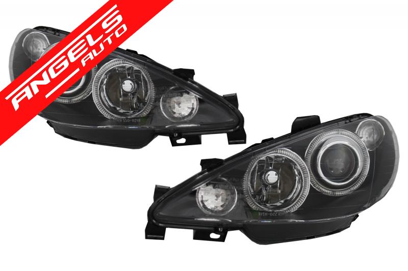Faruri compatibile cu PEUGEOT 206 (2002-2008) Fundal Negru Angel Eyes