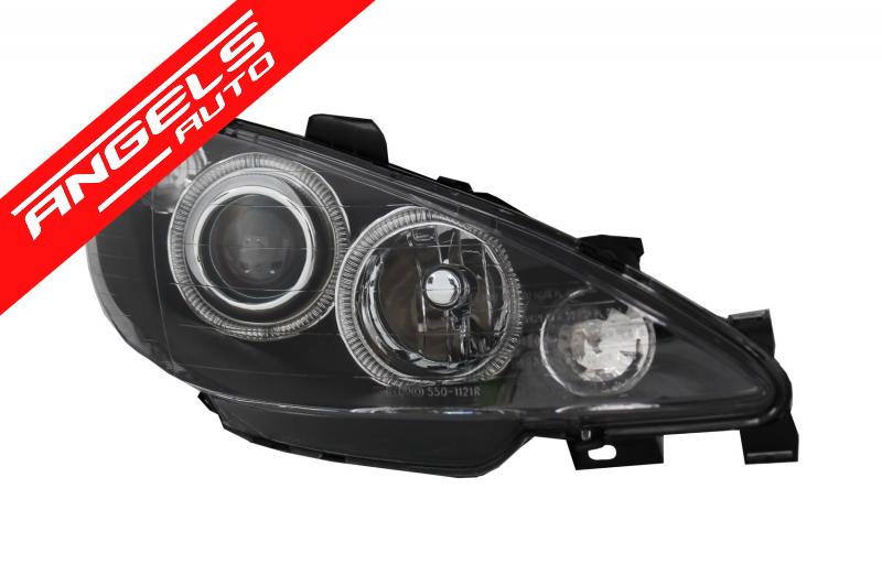 Faruri compatibile cu PEUGEOT 206 (2002-2008) Fundal Negru Angel Eyes - imagine 2