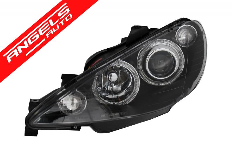 Faruri compatibile cu PEUGEOT 206 (2002-2008) Fundal Negru Angel Eyes - imagine 3