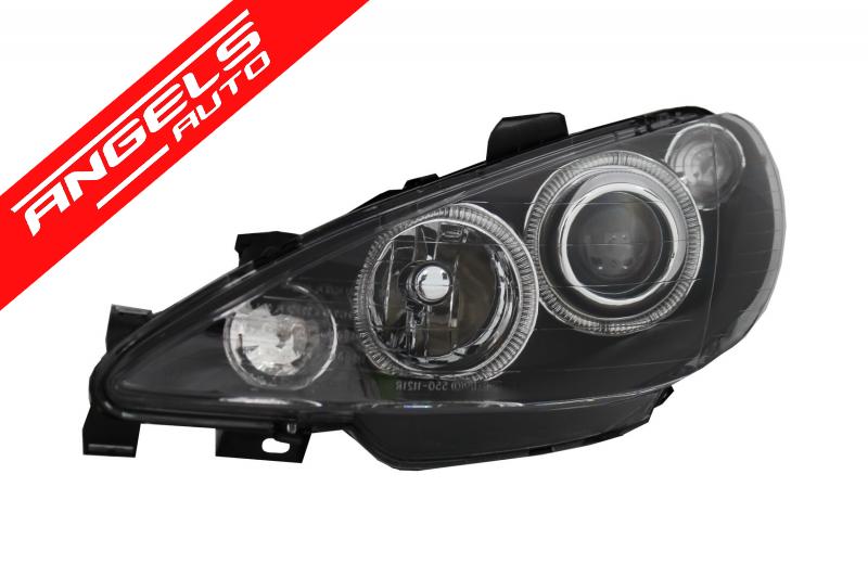 Faruri compatibile cu PEUGEOT 206 (2002-2008) Fundal Negru Angel Eyes - imagine 4