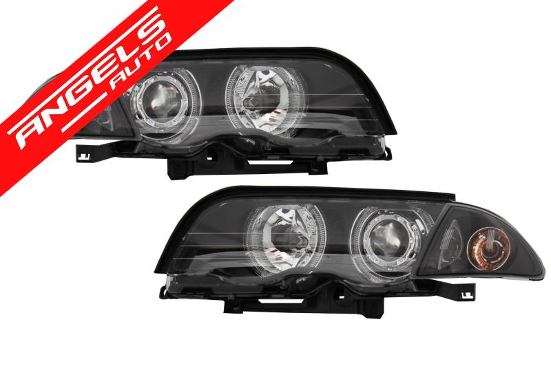 Faruri compatibile cu BMW E46 Limousine Touring (1998-2001) Angel Eyes Black - imagine 3