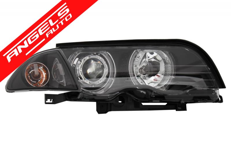 Faruri compatibile cu BMW E46 Limousine Touring (1998-2001) Angel Eyes Black - imagine 7