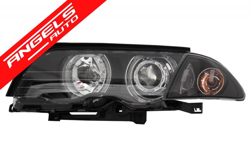 Faruri compatibile cu BMW E46 Limousine Touring (1998-2001) Angel Eyes Black - imagine 6