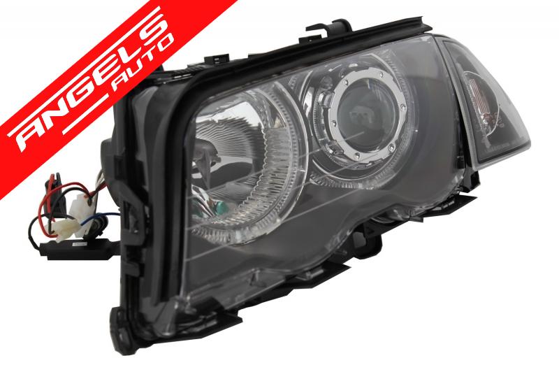 Faruri compatibile cu BMW E46 Limousine Touring (1998-2001) Angel Eyes Black - imagine 5
